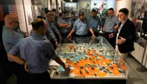 Johannes Schneider erläutert der Fregatten-Besatzung mögliche militärische Strategien für das Fulda Gap.