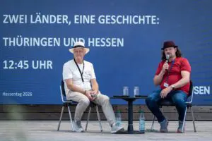Zeitzeugengespräch mit Johannes Büchel (l.) und Kai Ulrich.