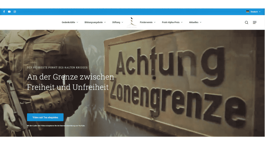Für eine einfache Navigation auf der Point-Alpha-Seite sorgt die übersichtliche Menüleiste, kraftvoll ist die Bildsprache mit interessanten Fotomotiven und Videos.